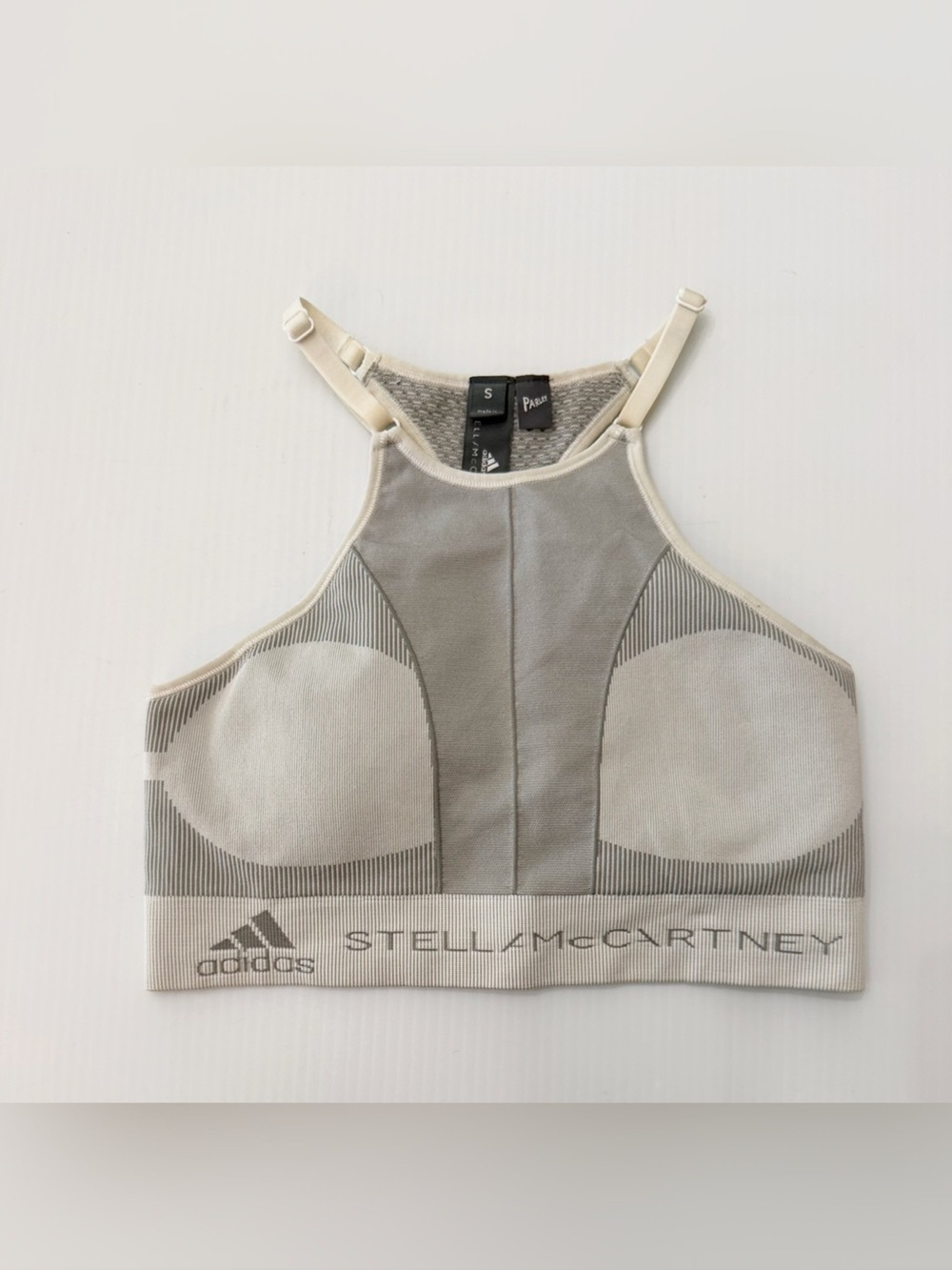 Adidas by Stella McCartney Parley Light Grey and Cream Racerback Sports Bra - S